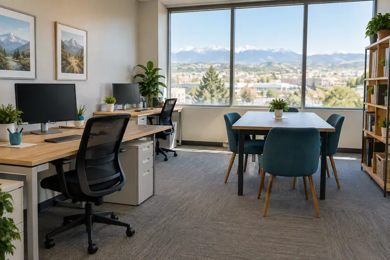A tidy office with clean desks and floors